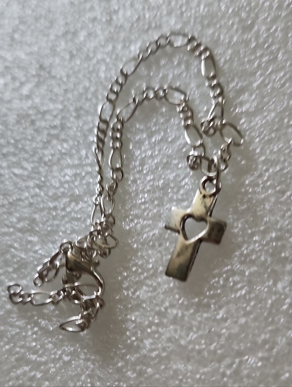 Hand Crafted Silver Cross Bracelet / Anklet with Heart Cutout